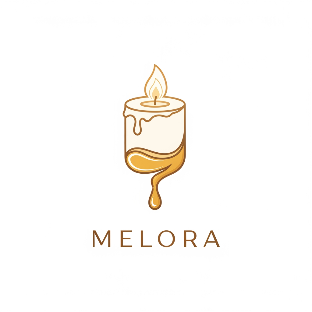 AI Design for i want a logo for a hair oil brand called Melora. It is a candle which turn into oil. I want a minimal logo
