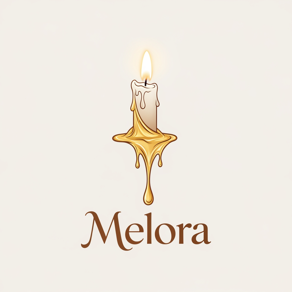 AI Design for i want a logo for a hair oil brand called Melora. It is a candle which turn into oil