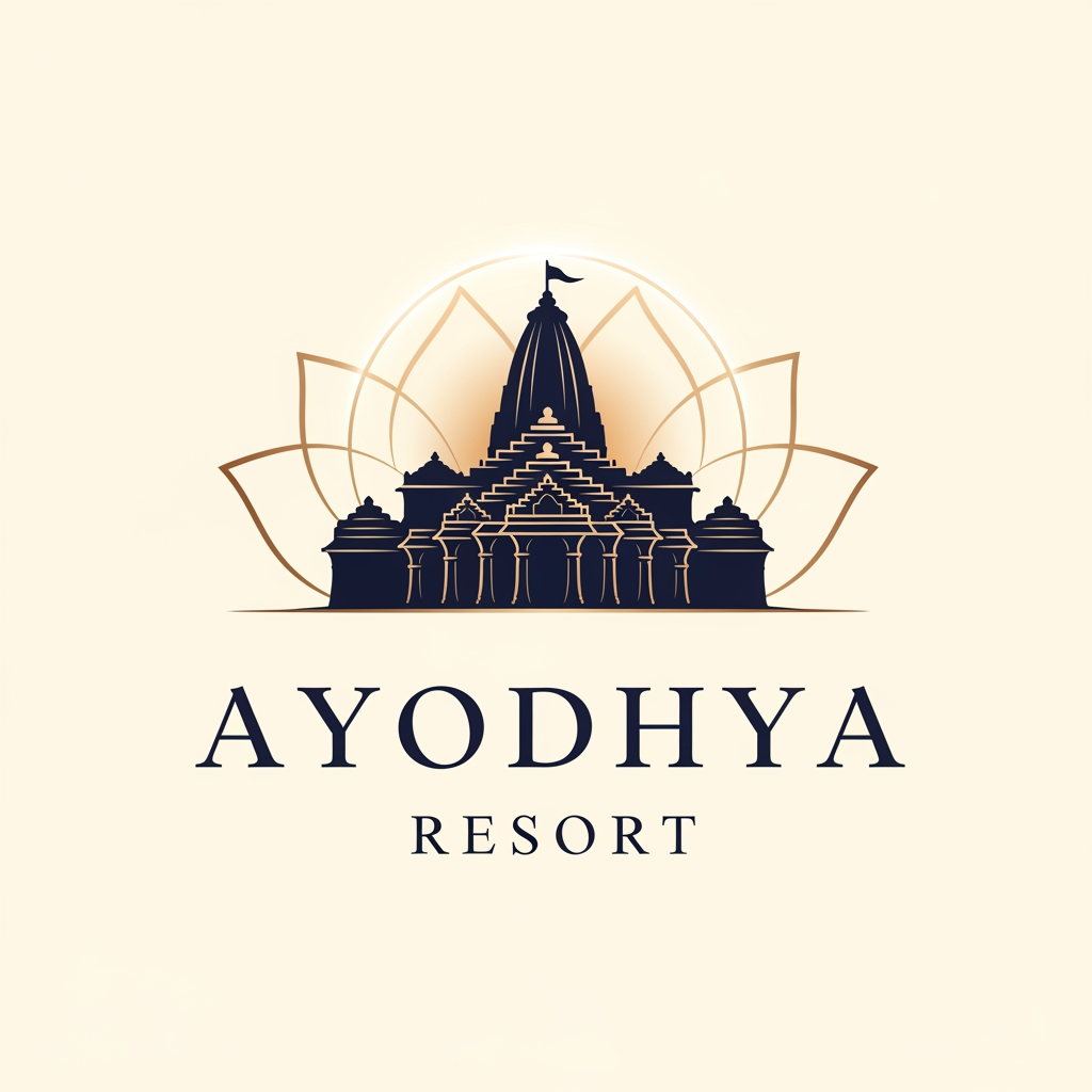 AI Design for a logo for "Ayodhya resort" with combination of spirituality and elegance dont use common nature like tree, sun etc...