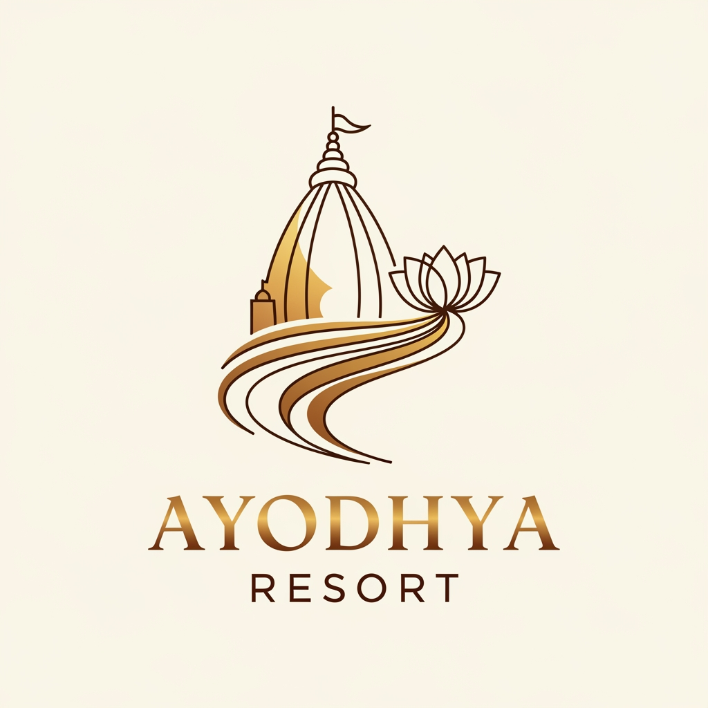 AI Design for a logo for "Ayodhya resort" with combination of spirituality and elegance dont use common nature like tree, sun etc...