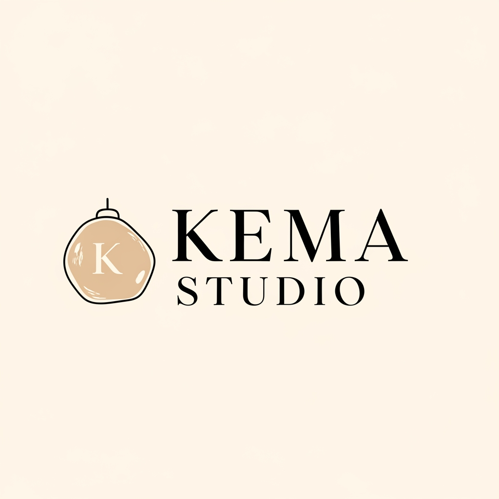 AI Design for Design a modern, minimal and premium logo for a home decor brand named “KEMA STUDIO”. The brand specializes in Wabi-Sabi style pendant lights, handcrafted furniture, and aesthetic interior decor items.
The logo should feel:
Elegant, calm, and artistic
Inspired by Wabi-Sabi philosophy (natural imperfection, simplicity, organic beauty)
Luxury yet minimal
Design Style:
Clean typography with spaced letters: “KEMA STUDIO”
Serif or modern sans-serif font (premium architectural style)
Subtle handmade / organic touch in the design
Soft, neutral color palette (black, white, warm beige, stone gray)
Icon Concept (optional):
Abstract pendant light shape OR soft organic circle/brush stroke
Minimal Japanese-inspired design element
Can include subtle “K” or “KS” monogram integrated into symbol
Mood:
Luxury interior brand
Scandinavian + Japanese Wabi-Sabi fusion
Calm, high-end boutique aesthetic
Layout:
Horizontal logo preferred
Icon on left, text on right OR centered minimal emblem
Make it suitable for branding on product packaging, catalog covers, Instagram page, and premium furniture showroom identity.