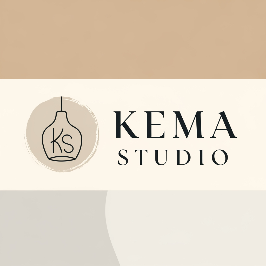 AI Design for Design a modern, minimal and premium logo for a home decor brand named “KEMA STUDIO”. The brand specializes in Wabi-Sabi style pendant lights, handcrafted furniture, and aesthetic interior decor items.
The logo should feel:
Elegant, calm, and artistic
Inspired by Wabi-Sabi philosophy (natural imperfection, simplicity, organic beauty)
Luxury yet minimal
Design Style:
Clean typography with spaced letters: “KEMA STUDIO”
Serif or modern sans-serif font (premium architectural style)
Subtle handmade / organic touch in the design
Soft, neutral color palette (black, white, warm beige, stone gray)
Icon Concept (optional):
Abstract pendant light shape OR soft organic circle/brush stroke
Minimal Japanese-inspired design element
Can include subtle “K” or “KS” monogram integrated into symbol
Mood:
Luxury interior brand
Scandinavian + Japanese Wabi-Sabi fusion
Calm, high-end boutique aesthetic
Layout:
Horizontal logo preferred
Icon on left, text on right OR centered minimal emblem
Make it suitable for branding on product packaging, catalog covers, Instagram page, and premium furniture showroom identity.