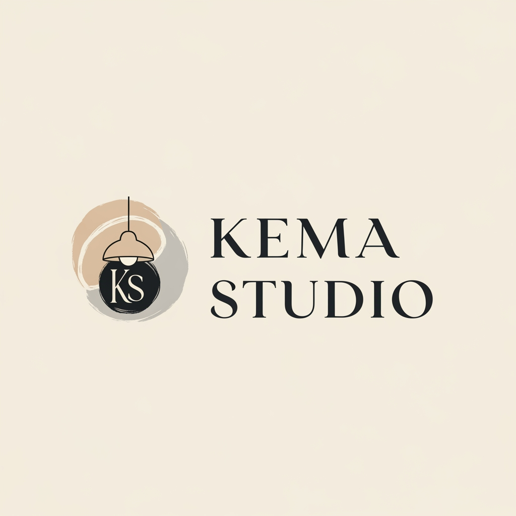 AI Design for Design a modern, minimal and premium logo for a home decor brand named “KEMA STUDIO”. The brand specializes in Wabi-Sabi style pendant lights, handcrafted furniture, and aesthetic interior decor items.
The logo should feel:
Elegant, calm, and artistic
Inspired by Wabi-Sabi philosophy (natural imperfection, simplicity, organic beauty)
Luxury yet minimal
Design Style:
Clean typography with spaced letters: “KEMA STUDIO”
Serif or modern sans-serif font (premium architectural style)
Subtle handmade / organic touch in the design
Soft, neutral color palette (black, white, warm beige, stone gray)
Icon Concept (optional):
Abstract pendant light shape OR soft organic circle/brush stroke
Minimal Japanese-inspired design element
Can include subtle “K” or “KS” monogram integrated into symbol
Mood:
Luxury interior brand
Scandinavian + Japanese Wabi-Sabi fusion
Calm, high-end boutique aesthetic
Layout:
Horizontal logo preferred
Icon on left, text on right OR centered minimal emblem
Make it suitable for branding on product packaging, catalog covers, Instagram page, and premium furniture showroom identity.