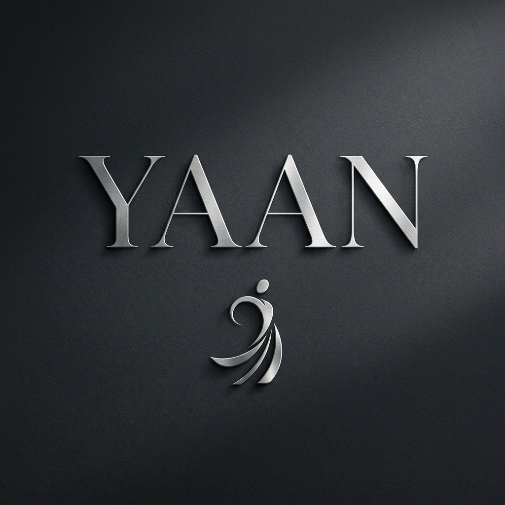 AI Design for A sophisticated and minimalist luxury logo for a high-end clothing brand named YAAN, featuring elegant, clean typography with high-contrast, refined serif lettering. The design incorporates a subtle, abstract icon symbolizing self-expression, set against a deep charcoal monochromatic textured background with soft, dramatic studio lighting that highlights the premium craftsmanship. The aesthetic is timeless, editorial, and high-fashion.