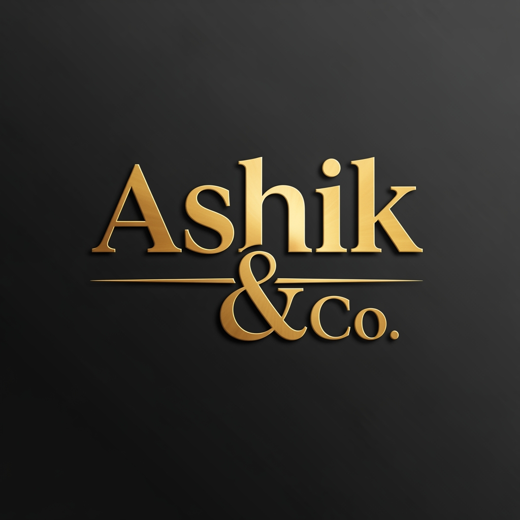 AI Design for give me a brand premium golden logo of my company ashik and co but ashik and that co didnt want full name