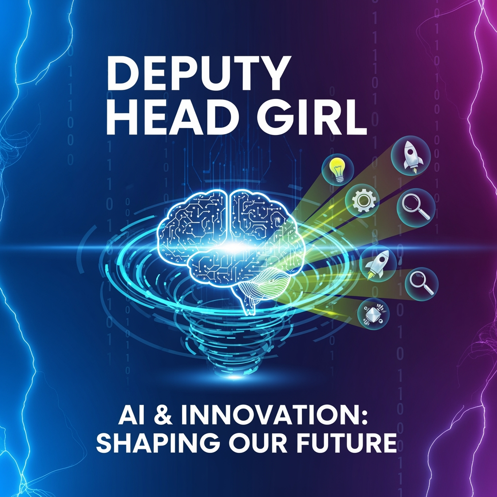 AI Design for please give me a image that is for my school elections , and my post is deputy head girl , and the main theme is ai and innovtion , it shoud be unique and outstanding , something that is catchy , and easily recognisable. the people who see my campaign should be like : woww!!!