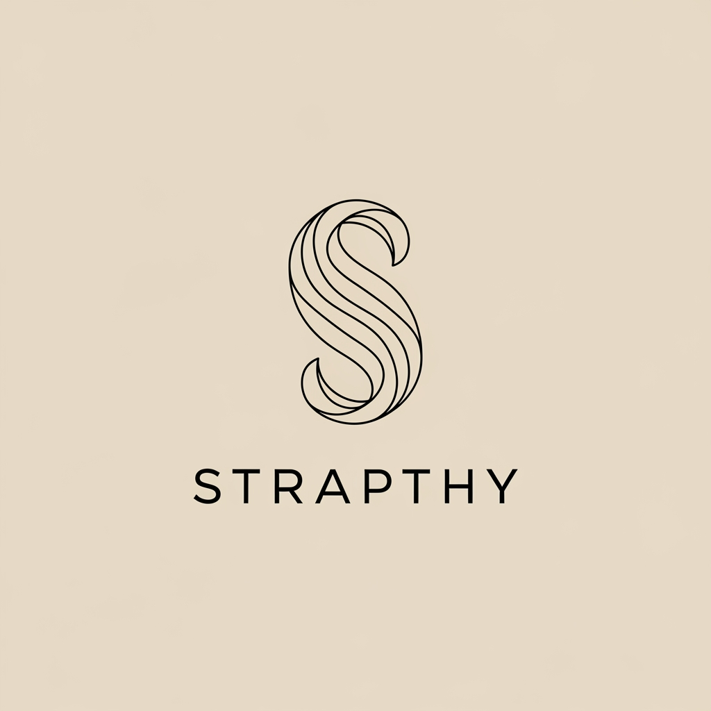 AI Design for designCreate a luxury beauty brand logo for STRAPTHY featuring a custom abstract symbol inspired by the letter S. The symbol should not appear as a literal letter but as a flowing sculptural form with elegant curves and refined symmetry. Inspired by the movement of silk, cream textures, and premium beauty formulations. Minimalist yet iconic, suitable for cosmetics, skincare, fragrances, and wellness products. Avoid leaves, flowers, droplets, and generic beauty symbols. Quiet luxury branding, premium beige packaging aesthetic, vector logo, timeless and memorable..