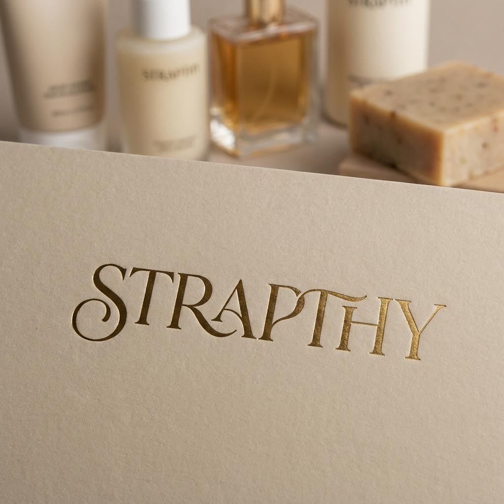AI Design for Create a world-class luxury cosmetic wordmark for STRAPTHY. Design bespoke serif typography with a sculptural S and a distinctive TH ligature. Elegant curves, refined proportions, premium spacing, subtle artisan craftsmanship, timeless beauty-house aesthetic. No separate icon. The wordmark itself should be memorable enough to function as the brand identity. Suitable for beige luxury packaging, skincare, cosmetics, fragrances, and handcrafted soaps. Minimal, sophisticated, and globally recognizable.