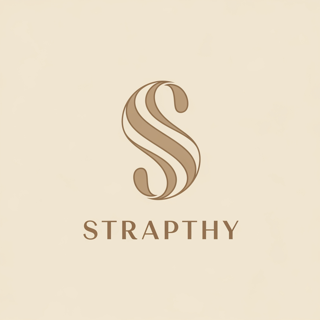 AI Design for designCreate a luxury beauty brand logo for STRAPTHY featuring a custom abstract symbol inspired by the letter S. The symbol should not appear as a literal letter but as a flowing sculptural form with elegant curves and refined symmetry. Inspired by the movement of silk, cream textures, and premium beauty formulations. Minimalist yet iconic, suitable for cosmetics, skincare, fragrances, and wellness products. Avoid leaves, flowers, droplets, and generic beauty symbols. Quiet luxury branding, premium beige packaging aesthetic, vector logo, timeless and memorable..