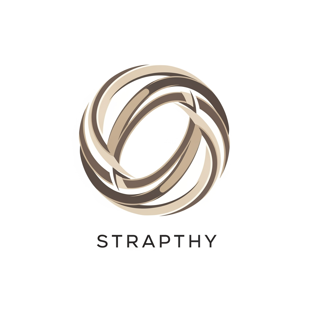 AI Design for Design a luxury cosmetic and skincare logo for STRAPTHY. Create an abstract circular emblem formed from a single flowing ribbon-like line. The symbol should represent connection, heritage, and family legacy without using literal initials, leaves, flowers, droplets, or eyes. Elegant overlapping curves, balanced negative space, sculptural geometry, quiet luxury aesthetic. The emblem should feel timeless, premium, and distinctive when embossed on soap bars, cosmetic cartons, glass bottles, and beauty packaging. Inspired by luxury beauty houses, artisan craftsmanship, and modern elegance. Beige, ivory, taupe, and deep mocha color palette. High-end vector logo design.