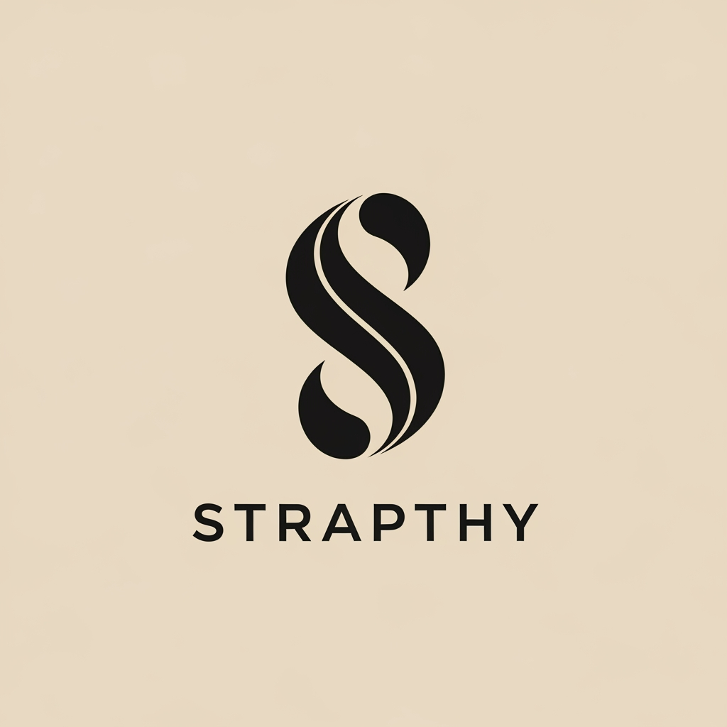 AI Design for designCreate a luxury beauty brand logo for STRAPTHY featuring a custom abstract symbol inspired by the letter S. The symbol should not appear as a literal letter but as a flowing sculptural form with elegant curves and refined symmetry. Inspired by the movement of silk, cream textures, and premium beauty formulations. Minimalist yet iconic, suitable for cosmetics, skincare, fragrances, and wellness products. Avoid leaves, flowers, droplets, and generic beauty symbols. Quiet luxury branding, premium beige packaging aesthetic, vector logo, timeless and memorable..