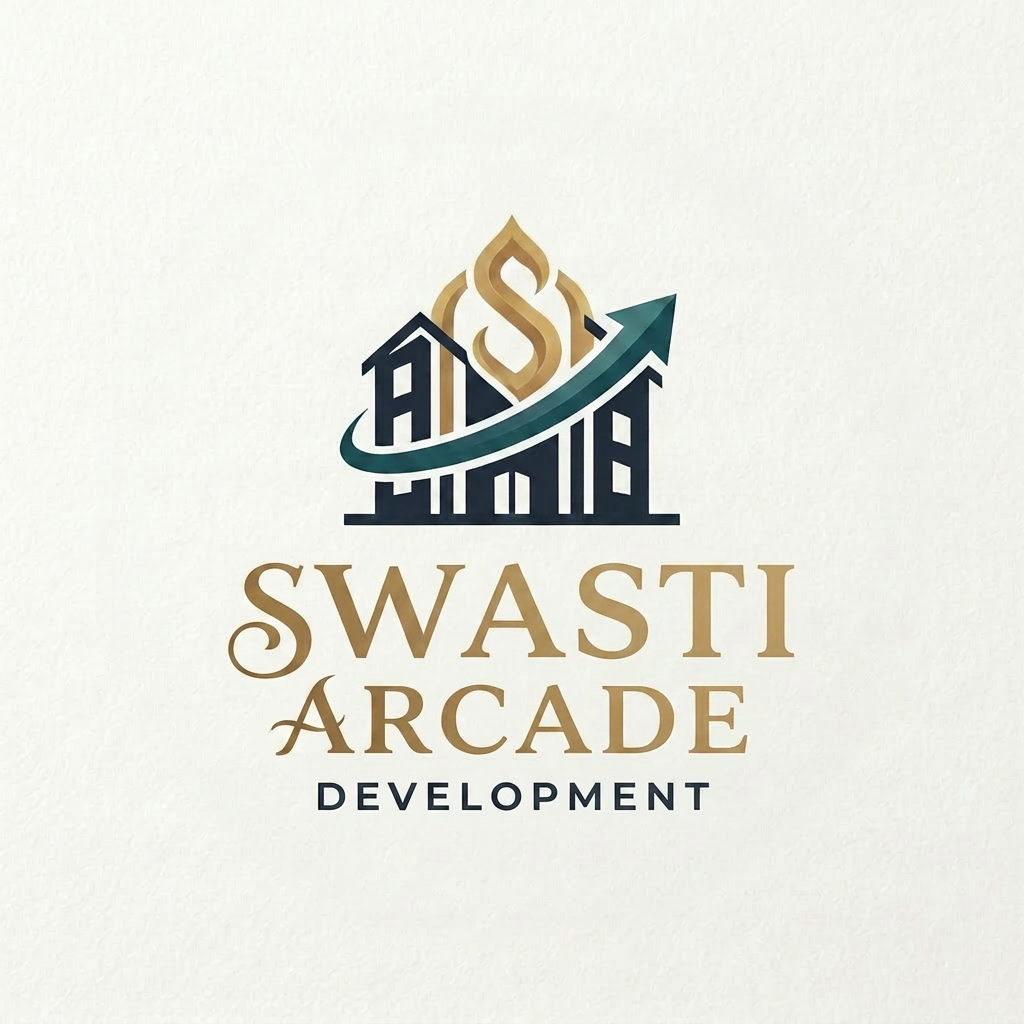 AI Design for Remove swastik symbol from the top. and remove the background colour. Keep everything same just write the Swastik Arcade name in a little elegant and fancy way. Give it a subtle at the same time premuin developer firm look and make it look professional. Also remove the wordings Development group from the bottom