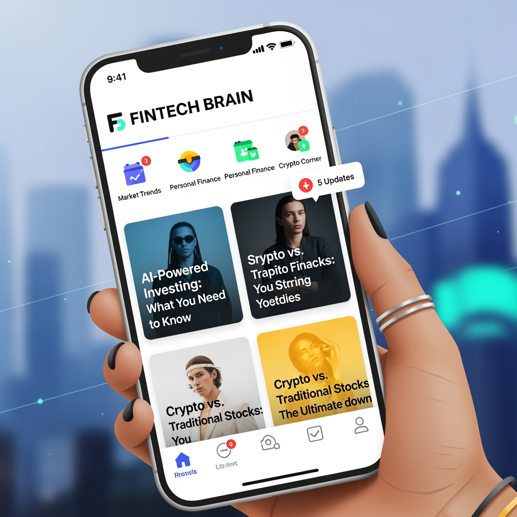AI Design for i building a news app for Genz and millianila focused . App name is Fintech Brain.