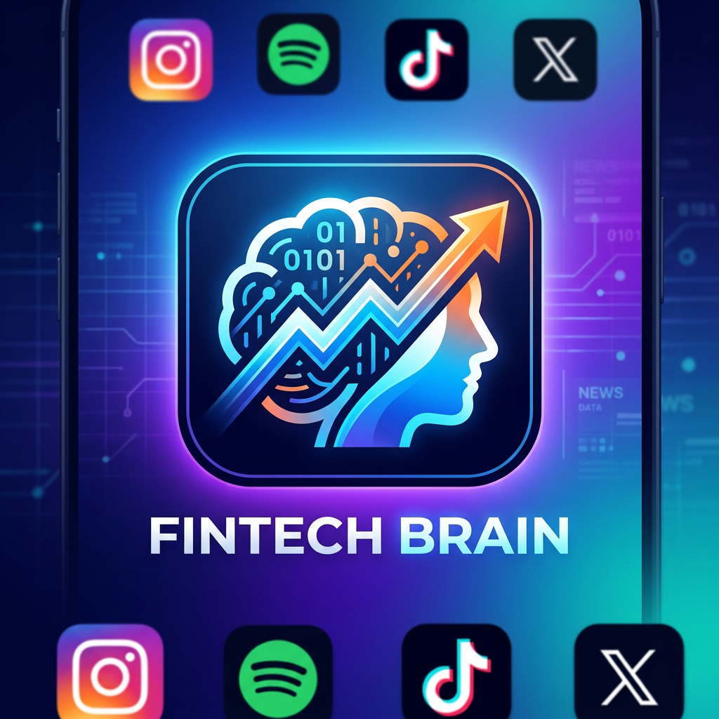 AI Design for i building a news app for Genz and millianila focused . App name is Fintech Brain. i need app icon for the app and it has to be logo also something very clean and modern