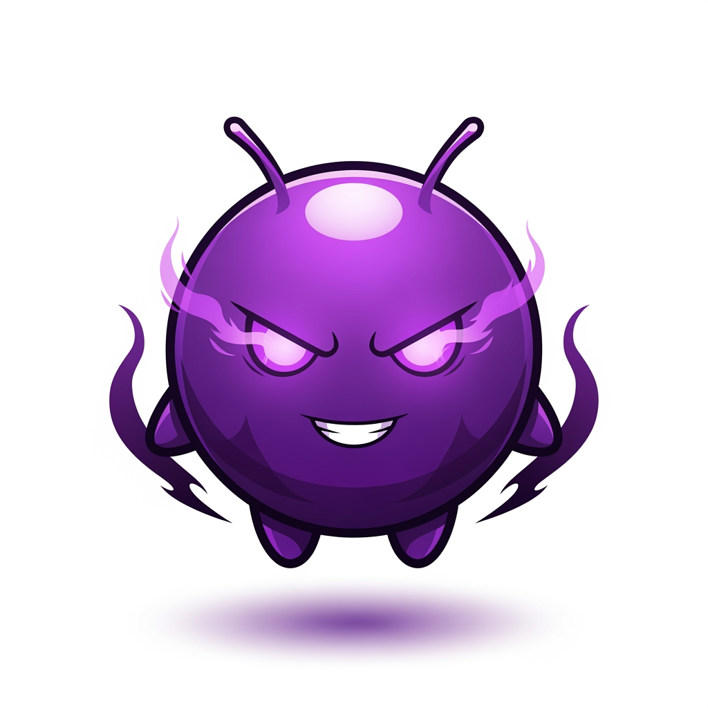 AI Design for Design a premium mascot logo for a gaming marketplace brand.
Create a small, perfectly round mascot with a smooth spherical body, tiny floating arms, short legs, and two short antennae on top. The silhouette should be extremely simple and instantly recognizable, almost like a modern game icon.
The character must look cute at first glance, but instead of being childish, it should feel powerful, mysterious, and charismatic, inspired by the dark, stylish energy of high-end anime like Solo Leveling.
The face should have:
sharp glowing eyes with magical energy
a confident, intimidating smile
an expression that radiates confidence, intelligence, and hidden power
no anger, no evil, just overwhelming presence
The overall feeling should combine:
40% adorable mascot
60% legendary anime protagonist
Use rich royal purple and deep violet gradients with glossy highlights, subtle magical glow, soft rim lighting, and premium digital painting quality.
The mascot should feel like an S-rank creature or a mythical companion rather than a normal cartoon character.
Design style:
modern esports mascot
premium mobile game icon
anime-inspired
clean vector-like silhouette
soft 3D rendering
highly polished
expressive face
minimal but iconic
perfect for branding and logo usage
Avoid:
childish appearance
oversized sparkling eyes
excessive cuteness
scary monster design
realistic anatomy
complex accessories
unnecessary armor or clothing
The final logo should be memorable, premium, intimidating, heroic, and instantly recognizable, suitable for a professional gaming marketplace.
Give the mascot the aura of an S-rank shadow monarch companion. Its eyes should glow with mysterious magical power. The smile should suggest absolute confidence. Add subtle dark energy surrounding the body, elegant purple aura, cinematic lighting, and a legendary fantasy atmosphere without making the design overly detailed. Keep the mascot simple enough to work perfectly as a logo.