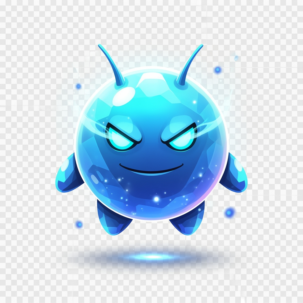 AI Design for Create a world-class premium mascot logo for a professional gaming marketplace.
Design an iconic, perfectly round mythical mascot with an ultra-clean spherical body, tiny floating hands, short legs, and two short antennae. The silhouette must be bold, simple, modern, and instantly recognizable like a premium game icon.
The mascot should feel like a legendary magical companion from a AAA fantasy game.
Balance:
40% adorable
60% powerful
The face is the main focus.
Give it sharp glowing cyan-blue magical eyes with a confident intelligent smile. The expression should radiate calm confidence, hidden power, wisdom, mystery, and heroic charisma without looking evil or aggressive.
Surround the mascot with elegant magical energy, soft glowing particles, subtle aura, cinematic lighting, glossy reflections, soft bloom, and premium highlights.
Color palette:
Ice Blue (#DFF8FF)
Crystal Cyan (#9DEEFF)
Sky Blue (#5CCEFF)
Electric Blue (#2F9CFF)
Pure White highlights (#FFFFFF)
Use bright crystal-like gradients with glossy reflections, luminous lighting, premium bloom, soft rim lighting, subtle magical glow, and high contrast. The mascot should appear bright, vibrant, clean, luxurious, and highly visible on dark backgrounds. Prioritize readability and visual impact at favicon size.
Rendering style:
premium esports mascot logo, AAA game branding, premium mobile game icon, soft 3D, vector-inspired, polished digital illustration, bold silhouette, clean curves, expressive face, luxury branding, minimal details, glossy finish, high contrast.
The mascot must immediately communicate rarity, prestige, confidence, intelligence, and legendary status.
No armor.
No clothes.
No weapons.
No wings.
No horns.
No realistic anatomy.
No text.
No letters.
No background.
Transparent background.
The final logo should resemble the mascot of a top-tier gaming company, suitable for website branding, app icon, favicon, and esports identity.