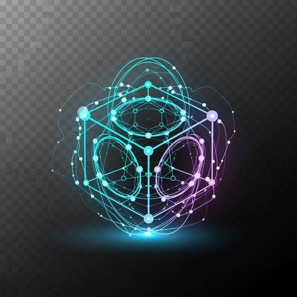 AI Design for Design a world-class gaming marketplace icon.

Create a futuristic quantum cube floating in energy.

The cube should symbolize ownership, trading, digital assets and rare gaming inventories.

Elegant geometric construction, premium gaming aesthetic, cyberpunk technology details.

Modern vector logo, highly recognizable silhouette.

Neon cyan, electric blue and purple glow.

No text, no letters, no weapons, no controller.

Transparent background.