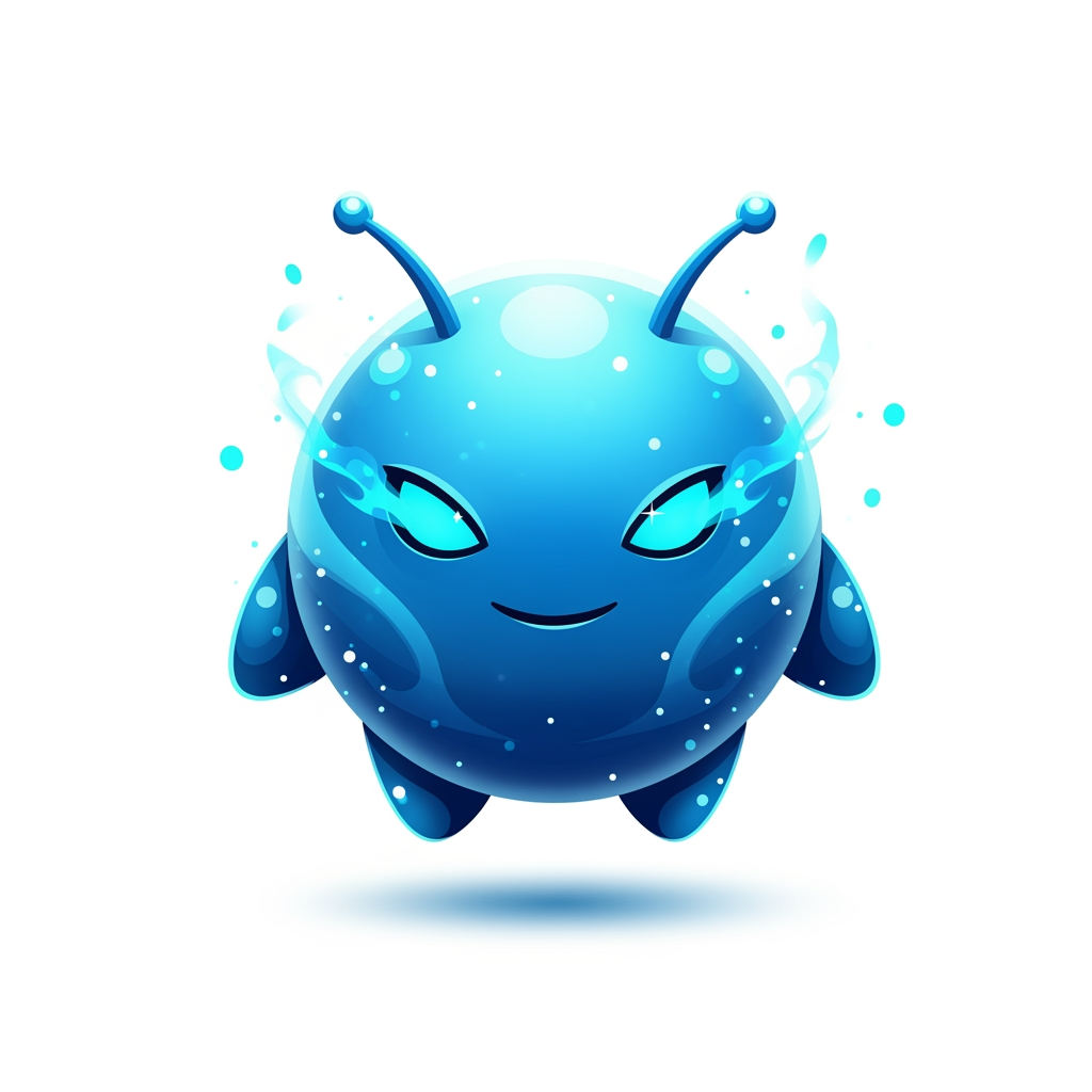 AI Design for Create a world-class premium mascot logo for a professional gaming marketplace.
Design an iconic, perfectly round mythical mascot with an ultra-clean spherical body, tiny floating hands, short legs, and two short antennae. The silhouette must be bold, simple, modern, and instantly recognizable like a premium game icon.
The mascot should feel like a legendary magical companion from a AAA fantasy game.
Balance:
40% adorable
60% powerful
The face is the main focus.
Give it sharp glowing cyan-blue magical eyes with a confident intelligent smile. The expression should radiate calm confidence, hidden power, wisdom, mystery, and heroic charisma without looking evil or aggressive.
Surround the mascot with elegant magical energy, soft glowing particles, subtle aura, cinematic lighting, glossy reflections, soft bloom, and premium highlights.
Color palette:
Electric Cyan, Sky Blue, Azure Blue, Ice Blue, White highlights.
Use smooth premium gradients with glossy crystal-like reflections. The mascot should look luminous, magical, fresh, luxurious, and energetic instead of dark.
Rendering style:
premium esports mascot logo, AAA game branding, premium mobile game icon, soft 3D, vector-inspired, polished digital illustration, bold silhouette, clean curves, expressive face, luxury branding, minimal details, glossy finish, high contrast.
The mascot must immediately communicate rarity, prestige, confidence, intelligence, and legendary status.
No armor.
No clothes.
No weapons.
No wings.
No horns.
No realistic anatomy.
No text.
No letters.
No background.
Transparent background.
The final logo should resemble the mascot of a top-tier gaming company, suitable for website branding, app icon, favicon, and esports identity.