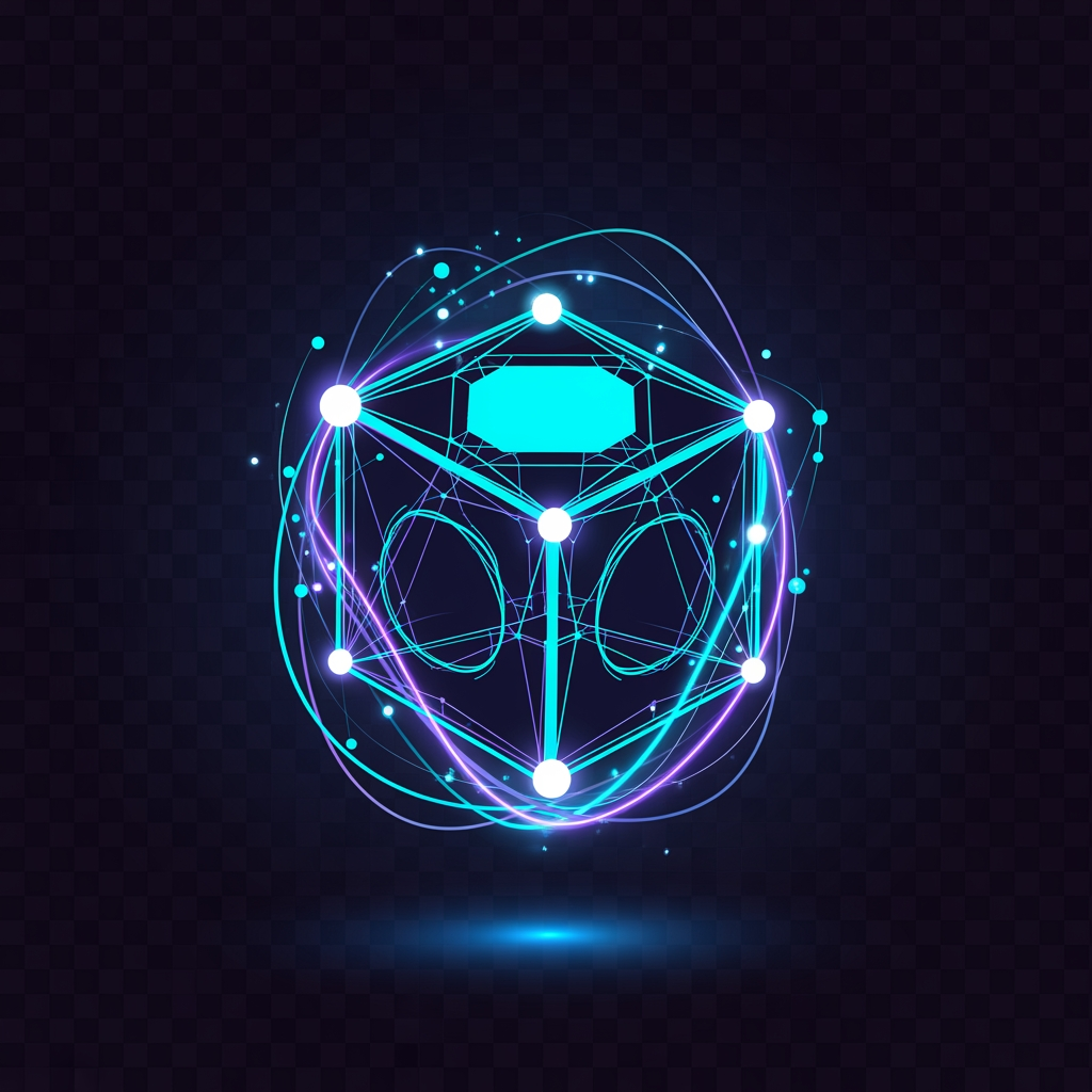AI Design for Design a world-class gaming marketplace icon.

Create a futuristic quantum cube floating in energy.

The cube should symbolize ownership, trading, digital assets and rare gaming inventories.

Elegant geometric construction, premium gaming aesthetic, cyberpunk technology details.

Modern vector logo, highly recognizable silhouette.

Neon cyan, electric blue and purple glow.

No text, no letters, no weapons, no controller.

Transparent background.