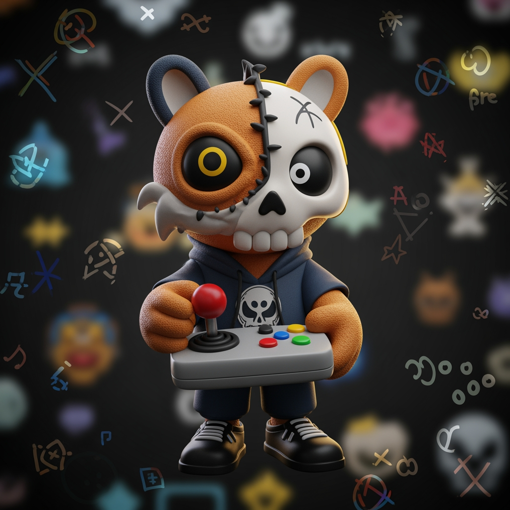 AI Design for controller, joystick, mascot, character, skull, animal, text distortion, blurry, low quality, watermark, complex background, 3D mockup, over-detailed, cartoon, childish, clipart, random symbols