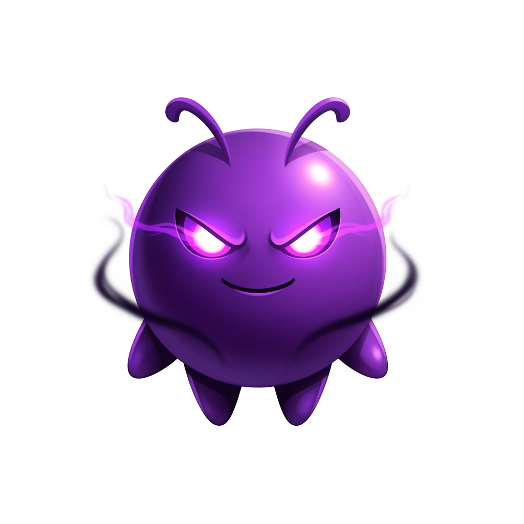 AI Design for Design a premium mascot logo for a gaming marketplace brand.
Create a small, perfectly round mascot with a smooth spherical body, tiny floating arms, short legs, and two short antennae on top. The silhouette should be extremely simple and instantly recognizable, almost like a modern game icon.
The character must look cute at first glance, but instead of being childish, it should feel powerful, mysterious, and charismatic, inspired by the dark, stylish energy of high-end anime like Solo Leveling.
The face should have:
sharp glowing eyes with magical energy
a confident, intimidating smile
an expression that radiates confidence, intelligence, and hidden power
no anger, no evil, just overwhelming presence
The overall feeling should combine:
40% adorable mascot
60% legendary anime protagonist
Use rich royal purple and deep violet gradients with glossy highlights, subtle magical glow, soft rim lighting, and premium digital painting quality.
The mascot should feel like an S-rank creature or a mythical companion rather than a normal cartoon character.
Design style:
modern esports mascot
premium mobile game icon
anime-inspired
clean vector-like silhouette
soft 3D rendering
highly polished
expressive face
minimal but iconic
perfect for branding and logo usage
Avoid:
childish appearance
oversized sparkling eyes
excessive cuteness
scary monster design
realistic anatomy
complex accessories
unnecessary armor or clothing
The final logo should be memorable, premium, intimidating, heroic, and instantly recognizable, suitable for a professional gaming marketplace.
Give the mascot the aura of an S-rank shadow monarch companion. Its eyes should glow with mysterious magical power. The smile should suggest absolute confidence. Add subtle dark energy surrounding the body, elegant purple aura, cinematic lighting, and a legendary fantasy atmosphere without making the design overly detailed. Keep the mascot simple enough to work perfectly as a logo.
