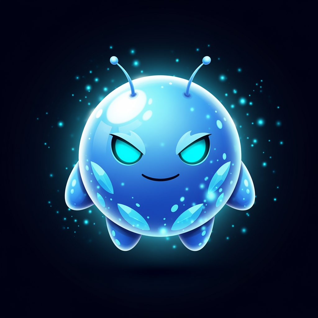 AI Design for Create a world-class premium mascot logo for a professional gaming marketplace.
Design an iconic, perfectly round mythical mascot with an ultra-clean spherical body, tiny floating hands, short legs, and two short antennae. The silhouette must be bold, simple, modern, and instantly recognizable like a premium game icon.
The mascot should feel like a legendary magical companion from a AAA fantasy game.
Balance:
40% adorable
60% powerful
The face is the main focus.
Give it sharp glowing cyan-blue magical eyes with a confident intelligent smile. The expression should radiate calm confidence, hidden power, wisdom, mystery, and heroic charisma without looking evil or aggressive.
Surround the mascot with elegant magical energy, soft glowing particles, subtle aura, cinematic lighting, glossy reflections, soft bloom, and premium highlights.
Color palette:
Ice Blue (#DFF8FF)
Crystal Cyan (#9DEEFF)
Sky Blue (#5CCEFF)
Electric Blue (#2F9CFF)
Pure White highlights (#FFFFFF)
Use bright crystal-like gradients with glossy reflections, luminous lighting, premium bloom, soft rim lighting, subtle magical glow, and high contrast. The mascot should appear bright, vibrant, clean, luxurious, and highly visible on dark backgrounds. Prioritize readability and visual impact at favicon size.
Rendering style:
premium esports mascot logo, AAA game branding, premium mobile game icon, soft 3D, vector-inspired, polished digital illustration, bold silhouette, clean curves, expressive face, luxury branding, minimal details, glossy finish, high contrast.
The mascot must immediately communicate rarity, prestige, confidence, intelligence, and legendary status.
No armor.
No clothes.
No weapons.
No wings.
No horns.
No realistic anatomy.
No text.
No letters.
No background.
Transparent background.
The final logo should resemble the mascot of a top-tier gaming company, suitable for website branding, app icon, favicon, and esports identity.