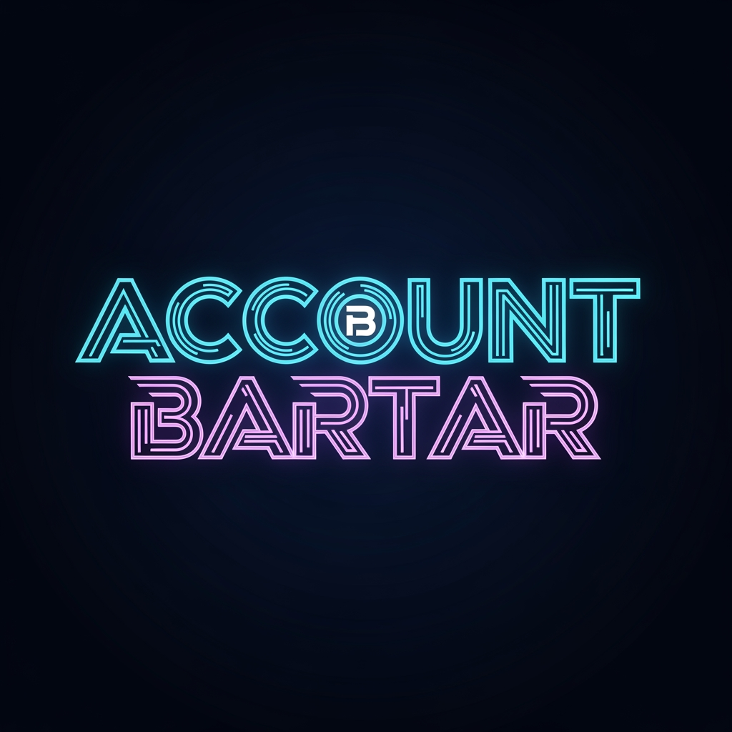 AI Design for Create a custom wordmark logo for "Account Bartar".
Typography only.
Design the lettering so that hidden visual elements subtly form the initials A and B within the wordmark structure without making them obvious.
Premium gaming marketplace aesthetic.
Futuristic geometric construction, clean vector precision.
Modern esports and technology branding.
Dark background.
Electric blue, cyan and violet glow accents.
No standalone icon, no mascot, no controller.
Transparent background.