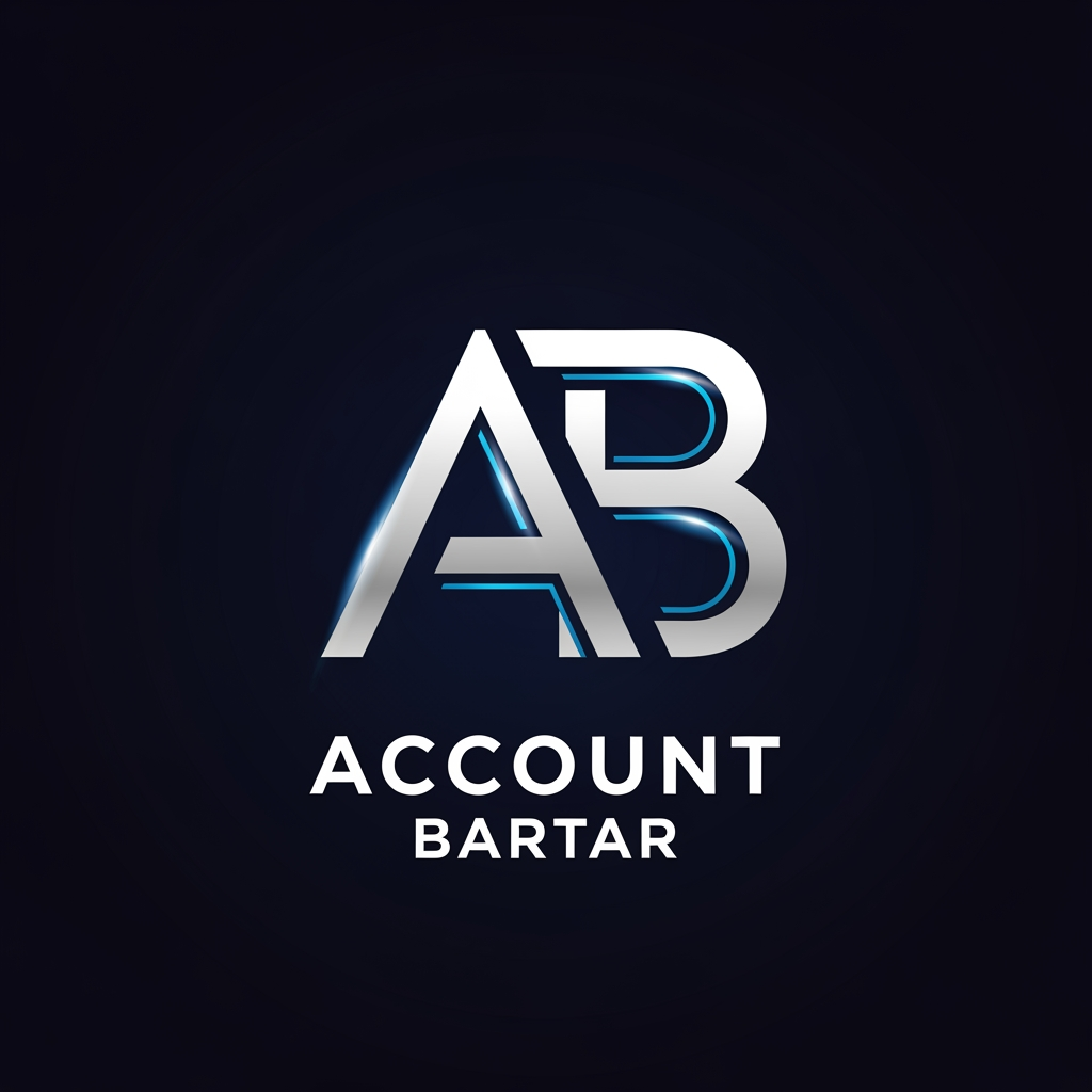 AI Design for Create a premium modern logo for "Account Bartar".
Design a bold and highly recognizable monogram combining the letters A and B.
Clean geometric construction, elegant negative space, modern technology branding.
Inspired by trust, security, digital services, premium gaming accounts, and professional online marketplaces.
Minimalist vector design with sharp lines and balanced proportions.
Dark background with subtle neon blue and silver accents.
Professional branding suitable for websites, gaming platforms, Discord communities, and digital service businesses.
No gaming controller, no mascot, no character, no shield, no currency symbols, no stock icons.
Award-winning logo design, highly scalable, iconic and memorable.