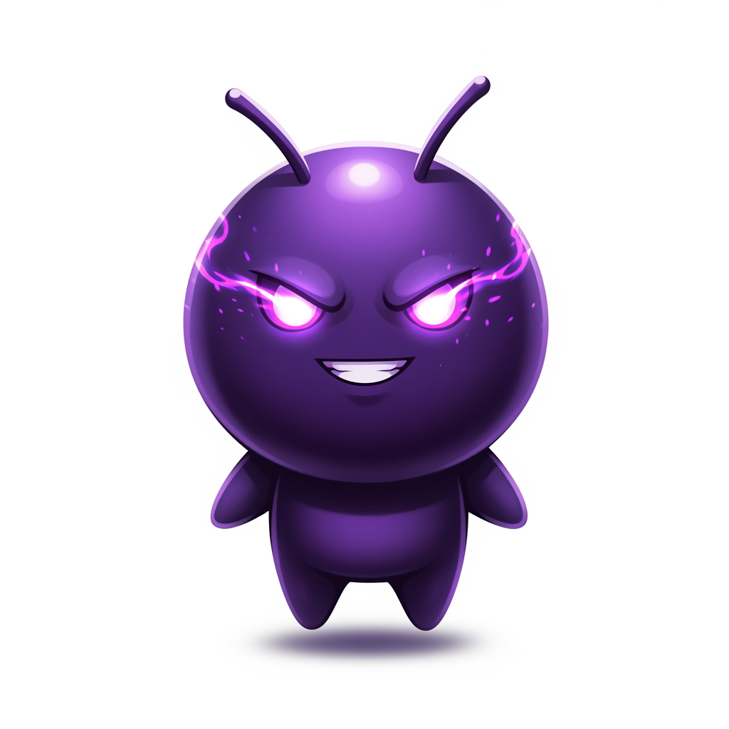 AI Design for Design a premium mascot logo for a gaming marketplace brand.
Create a small, perfectly round mascot with a smooth spherical body, tiny floating arms, short legs, and two short antennae on top. The silhouette should be extremely simple and instantly recognizable, almost like a modern game icon.
The character must look cute at first glance, but instead of being childish, it should feel powerful, mysterious, and charismatic, inspired by the dark, stylish energy of high-end anime like Solo Leveling.
The face should have:
sharp glowing eyes with magical energy
a confident, intimidating smile
an expression that radiates confidence, intelligence, and hidden power
no anger, no evil, just overwhelming presence
The overall feeling should combine:
40% adorable mascot
60% legendary anime protagonist
Use rich royal purple and deep violet gradients with glossy highlights, subtle magical glow, soft rim lighting, and premium digital painting quality.
The mascot should feel like an S-rank creature or a mythical companion rather than a normal cartoon character.
Design style:
modern esports mascot
premium mobile game icon
anime-inspired
clean vector-like silhouette
soft 3D rendering
highly polished
expressive face
minimal but iconic
perfect for branding and logo usage
Avoid:
childish appearance
oversized sparkling eyes
excessive cuteness
scary monster design
realistic anatomy
complex accessories
unnecessary armor or clothing
The final logo should be memorable, premium, intimidating, heroic, and instantly recognizable, suitable for a professional gaming marketplace.
Give the mascot the aura of an S-rank shadow monarch companion. Its eyes should glow with mysterious magical power. The smile should suggest absolute confidence. Add subtle dark energy surrounding the body, elegant purple aura, cinematic lighting, and a legendary fantasy atmosphere without making the design overly detailed. Keep the mascot simple enough to work perfectly as a logo.