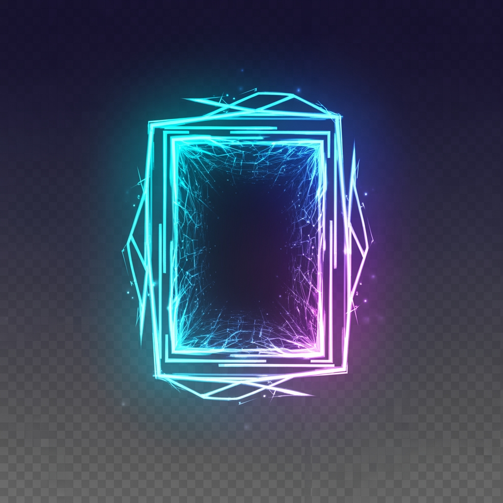 AI Design for Create a premium gaming marketplace emblem.

Design a futuristic nexus portal made of digital energy.

The symbol should represent account exchange, ownership transfer, secure transactions and premium gaming assets.

Highly memorable silhouette, elite esports branding, geometric precision.

AAA game company quality, modern vector design.

Glowing cyan, electric blue, purple energy effects.

No text, no letters, no controller, no mascot.

Transparent background.