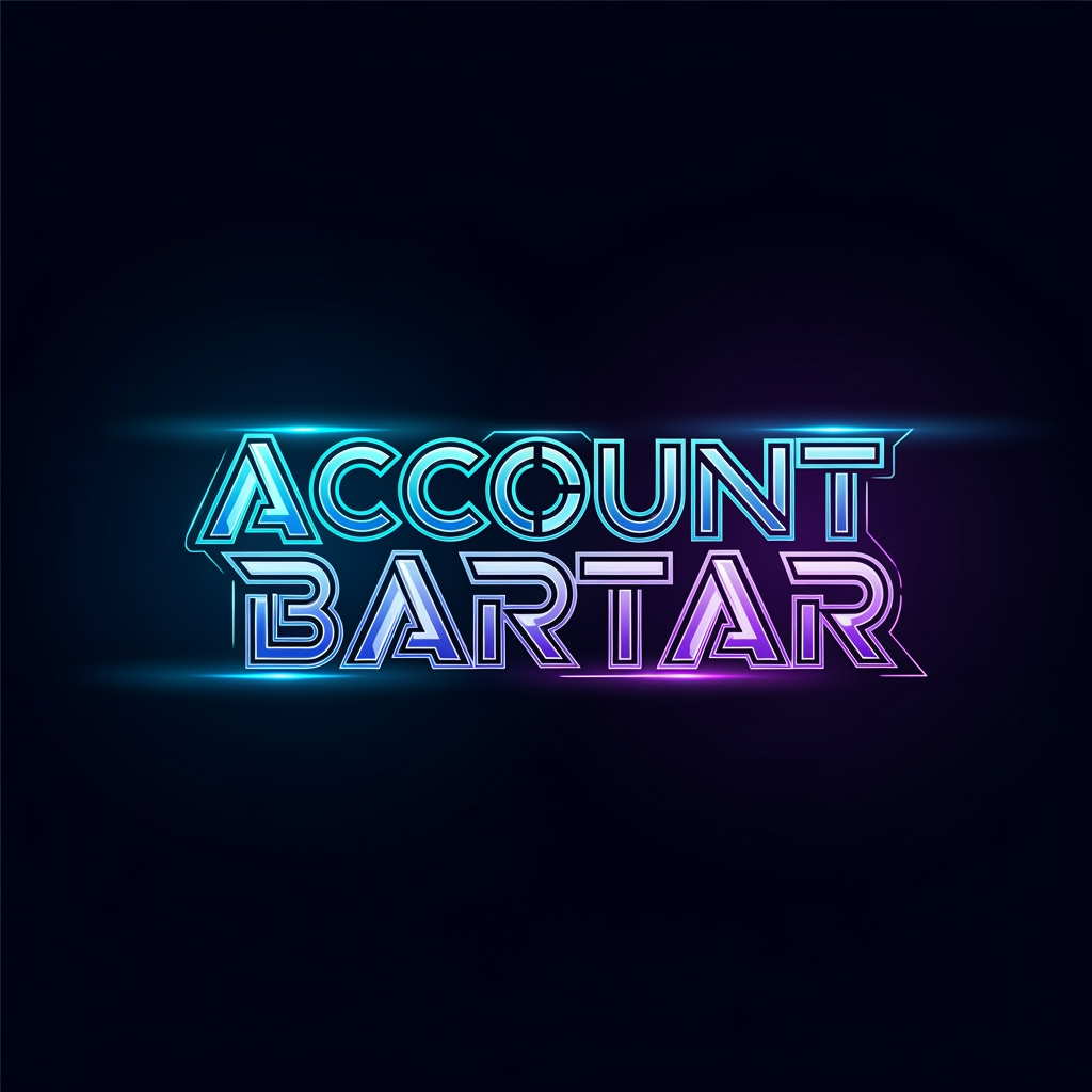 AI Design for Create a custom wordmark logo for "Account Bartar".
Typography only.
Design the lettering so that hidden visual elements subtly form the initials A and B within the wordmark structure without making them obvious.
Premium gaming marketplace aesthetic.
Futuristic geometric construction, clean vector precision.
Modern esports and technology branding.
Dark background.
Electric blue, cyan and violet glow accents.
No standalone icon, no mascot, no controller.
Transparent background.