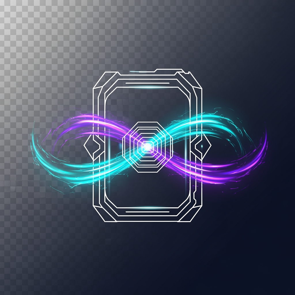 AI Design for Create a premium gaming marketplace emblem.

Design a futuristic nexus portal made of digital energy.

The symbol should represent account exchange, ownership transfer, secure transactions and premium gaming assets.

Highly memorable silhouette, elite esports branding, geometric precision.

AAA game company quality, modern vector design.

Glowing cyan, electric blue, purple energy effects.

No text, no letters, no controller, no mascot.

Transparent background.