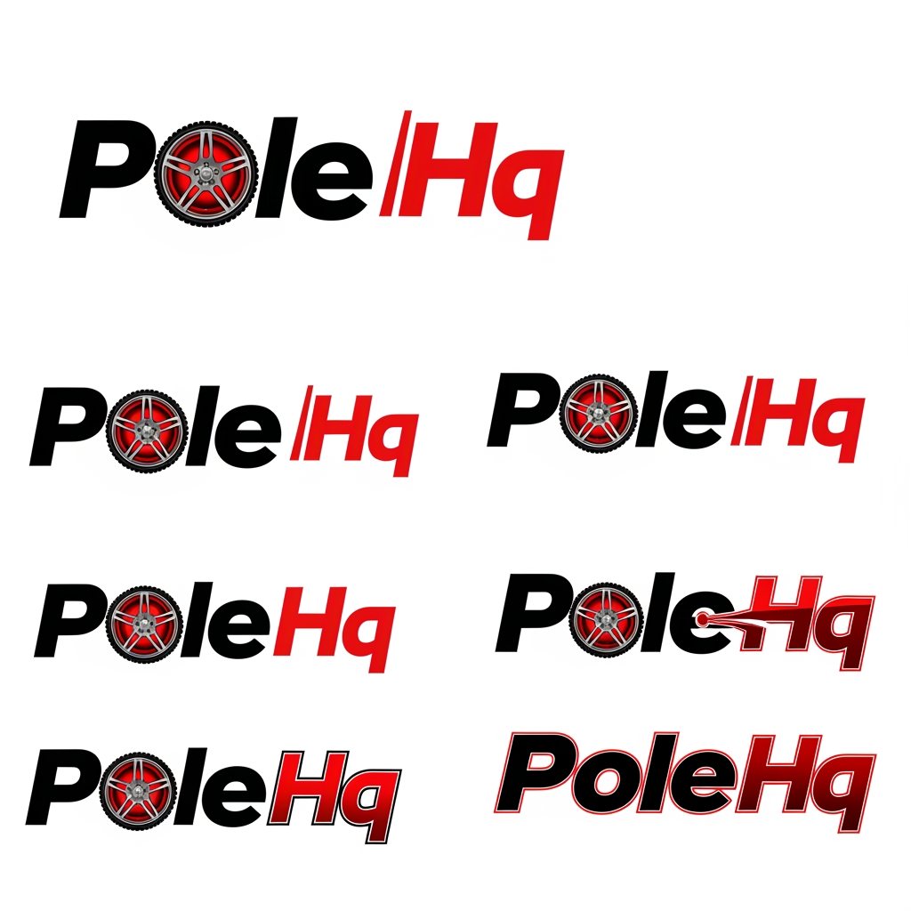 AI Design for poleHq make a logo out of it just typography logo make it slick give like 5 alternatives ... mix between black and #E10600 color ... make the o in pole as a car wheel and i like the first design style...