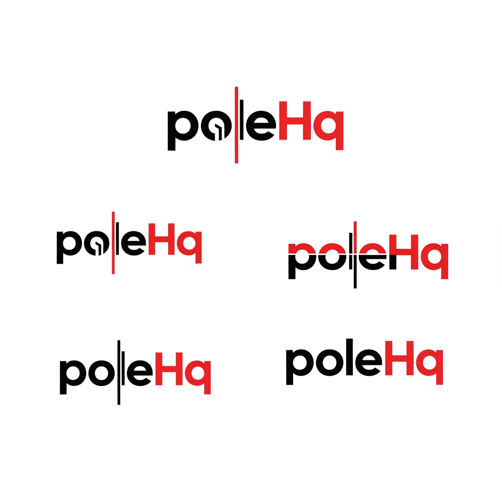 AI Design for poleHq make a logo out of it just typography logo make it slick give like 5 alternatives ... mix between black and #E10600 color
