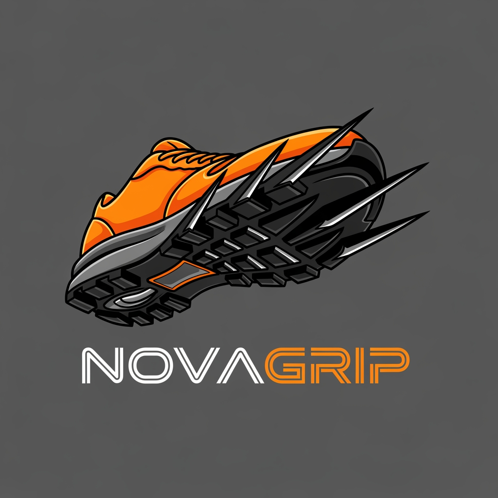 AI Design for Logo Prompt (NOVAGRIP – Orange Shoe Grip Brand):
“Create a bold, modern logo for a shoe grip product brand named ‘NOVAGRIP’. The design features a stylized athletic sneaker in bright orange with a rugged black outsole. The sole should have strong visible grip lines like spikes or traction strips, emphasizing durability and performance. The style is garage-inspired, sporty, and slightly industrial. Use a clean, futuristic sans-serif font for ‘NOVAGRIP’, placed under or beside the icon. Color palette: orange, black, and white with subtle metallic accents. The overall look should feel aggressive, high-performance, and innovative, suitable for sports tech branding.”