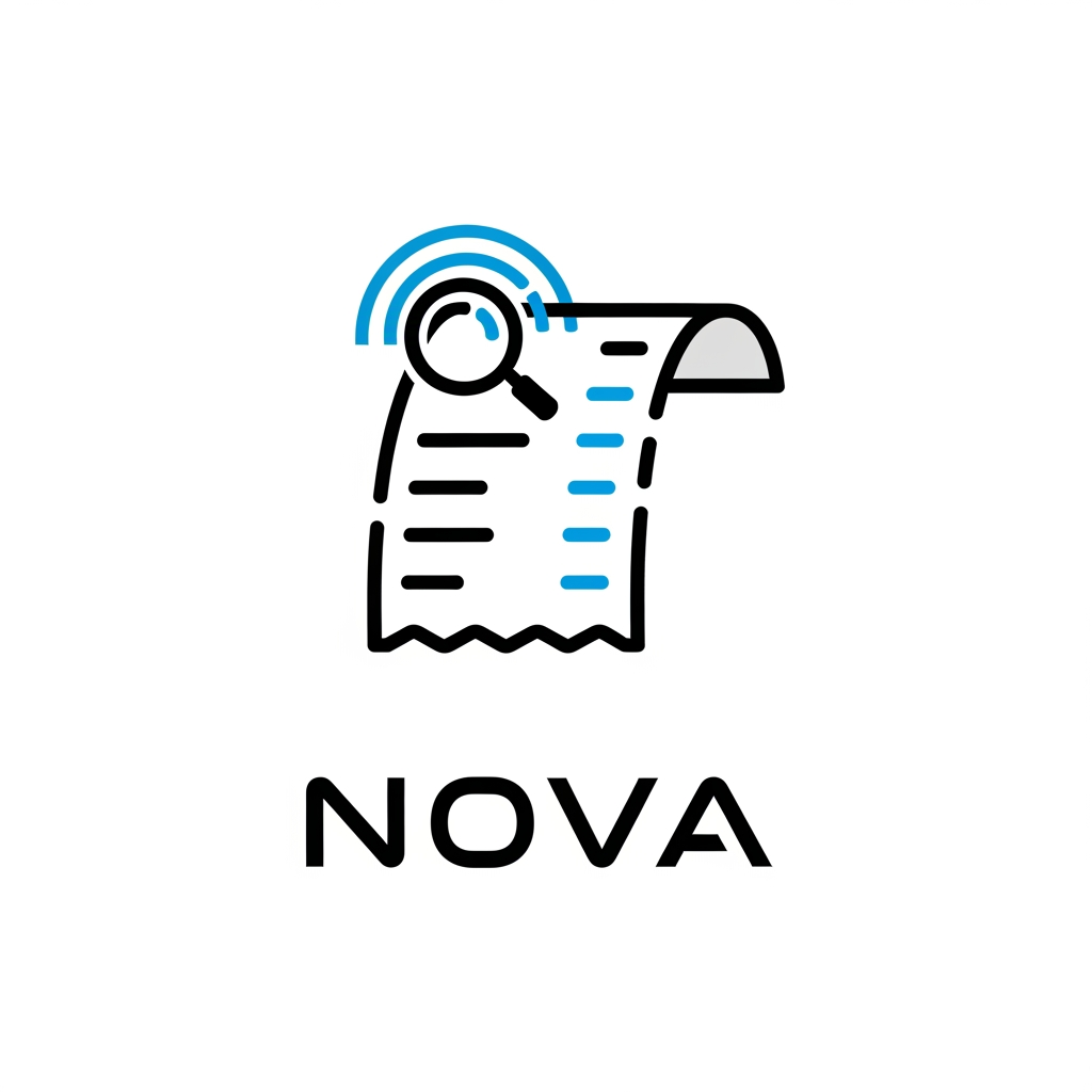 AI Design for 🎯 Logo Prompt (TrackIt NOVA)
“Create a modern minimalist logo for a smart receipt and warranty tracking app called ‘TrackIt’. The design should feature a stylized receipt or document icon with clean horizontal lines representing data and transactions. The icon should feel slightly tilted or dynamic to suggest motion and scanning. Above or integrated into the icon, subtly represent the idea of tracking and organization. Below the icon, place the word ‘NOVA’ in bold, futuristic sans-serif typography. The design should feel sleek, intelligent, and tech-focused, representing AI-powered financial tracking. Use a color palette of black, white, and electric blue or teal accents. The overall style should be clean, professional, and suitable for a startup app.”