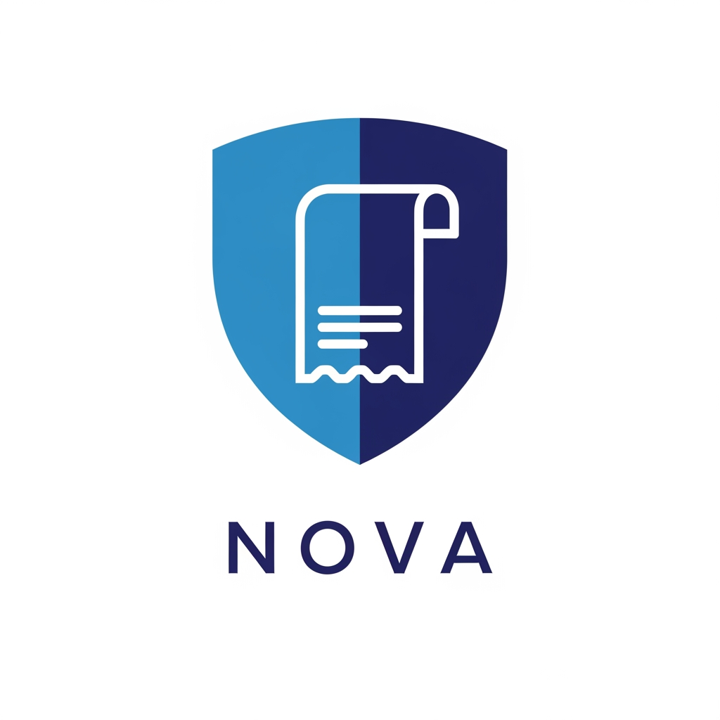 AI Design for “Minimal logo for Nova, AI receipt and warranty app. Shield + receipt icon, modern, blue, clean vector style.”