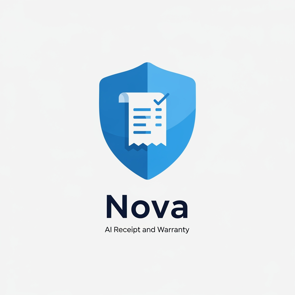 AI Design for “Minimal logo for Nova, AI receipt and warranty app. Shield + receipt icon, modern, blue, clean vector style.”