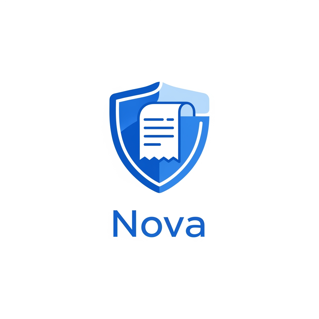 AI Design for “Minimal logo for Nova, AI receipt and warranty app. Shield + receipt icon, modern, blue, clean vector style.”
