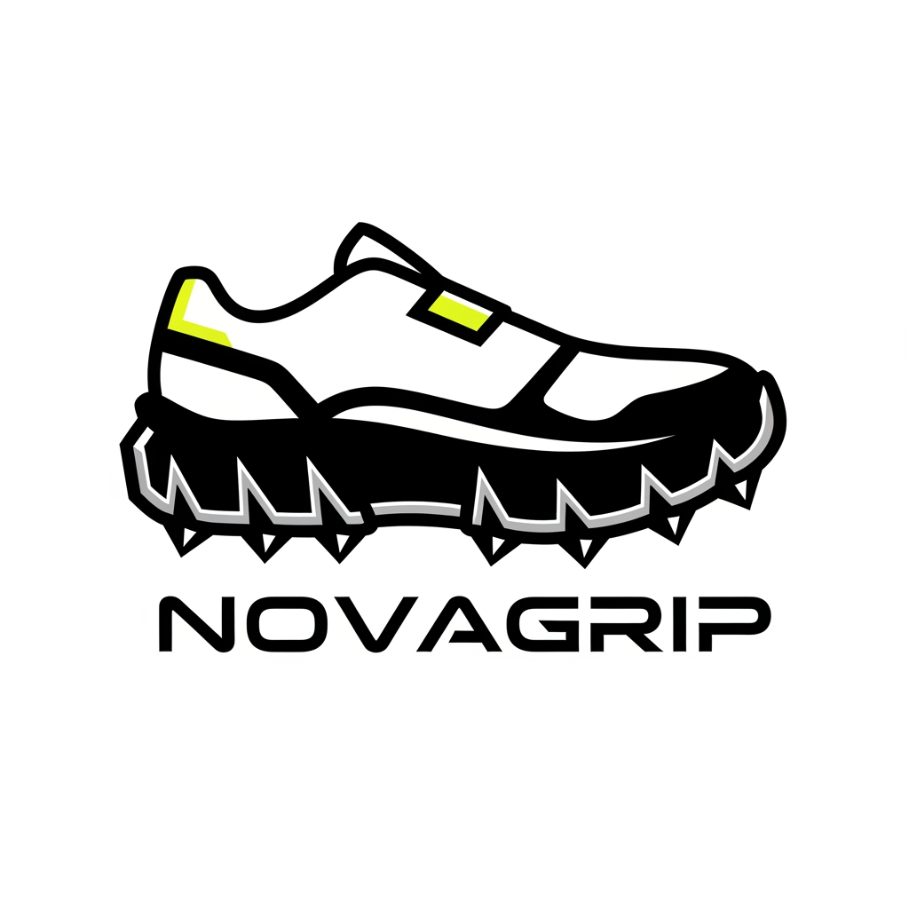 AI Design for “Create a bold, modern logo for a shoe grip product brand named ‘NOVAGRIP’. The design features a stylized sneaker or shoe silhouette with a rugged outsole. The bottom of the shoe should be black with strong grip lines resembling spikes or traction strips. The logo should feel sporty, powerful, and garage-inspired with a slightly industrial edge. Use a clean, futuristic sans-serif font for the name ‘NOVAGRIP’, integrated under or beside the icon. Color scheme: black, white, and subtle metallic or neon accent. The overall style should be minimal yet aggressive, suitable for athletic performance and durability branding.”