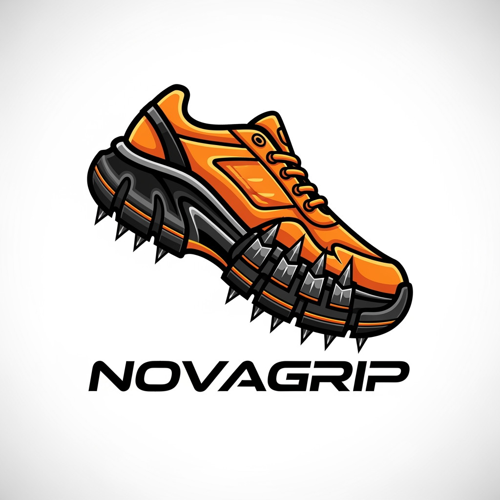 AI Design for Logo Prompt (NOVAGRIP – Orange Shoe Grip Brand):
“Create a bold, modern logo for a shoe grip product brand named ‘NOVAGRIP’. The design features a stylized athletic sneaker in bright orange with a rugged black outsole. The sole should have strong visible grip lines like spikes or traction strips, emphasizing durability and performance. The style is garage-inspired, sporty, and slightly industrial. Use a clean, futuristic sans-serif font for ‘NOVAGRIP’, placed under or beside the icon. Color palette: orange, black, and white with subtle metallic accents. The overall look should feel aggressive, high-performance, and innovative, suitable for sports tech branding.”