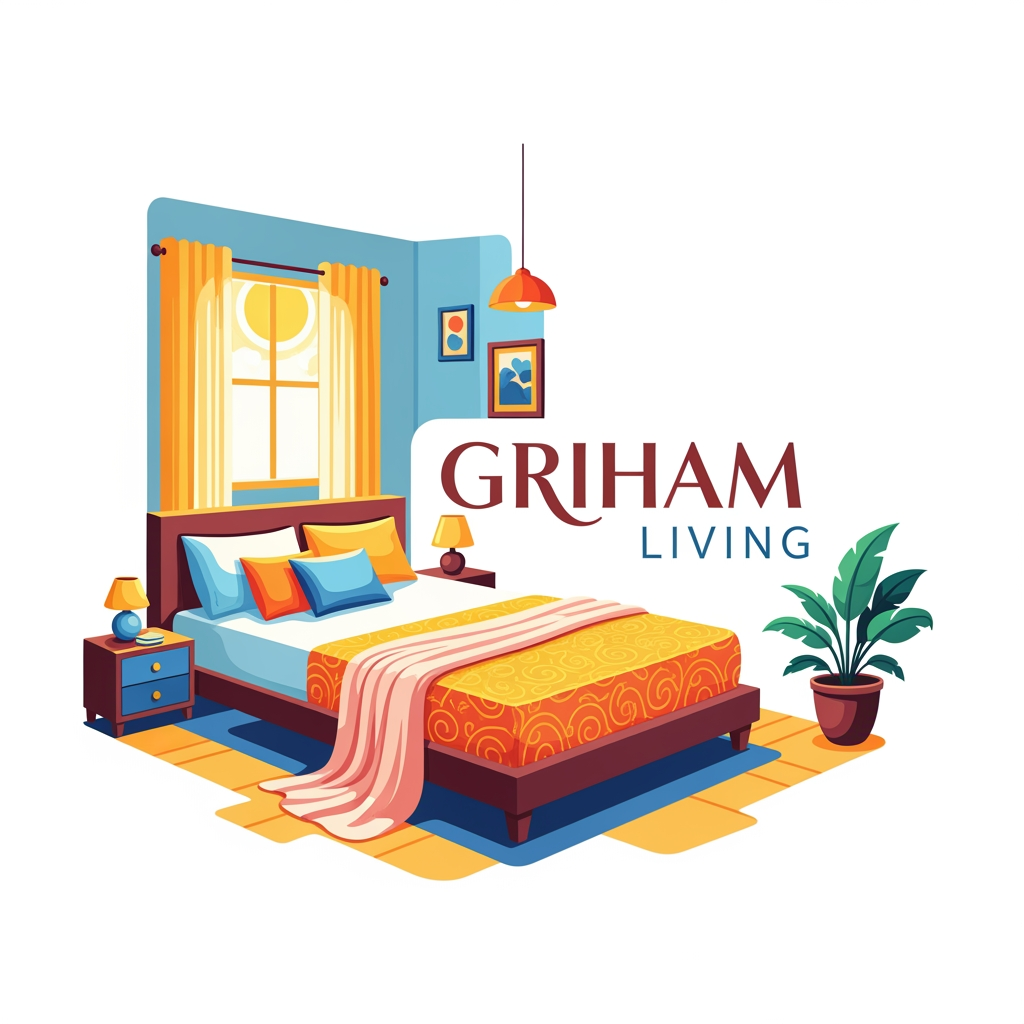 AI Design for brand name griham living make a logo category bedsheet dohar etc use bright colours with bedroom n bedsheet