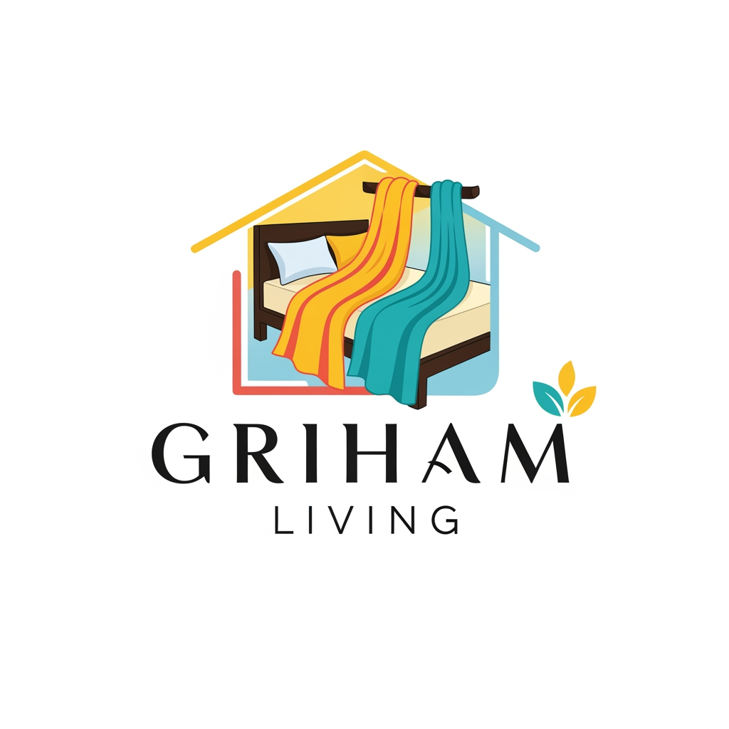 AI Design for brand name griham living make a logo category bedsheet dohar etc use bright colours with bedroom n bedsheet