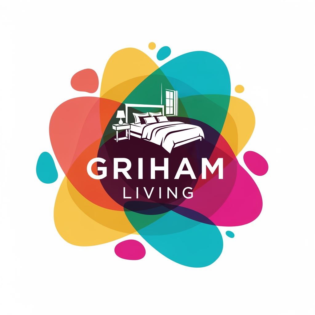 AI Design for brand name griham living make a logo category bedsheet dohar etc use bright colours with bedroom n bedsheet