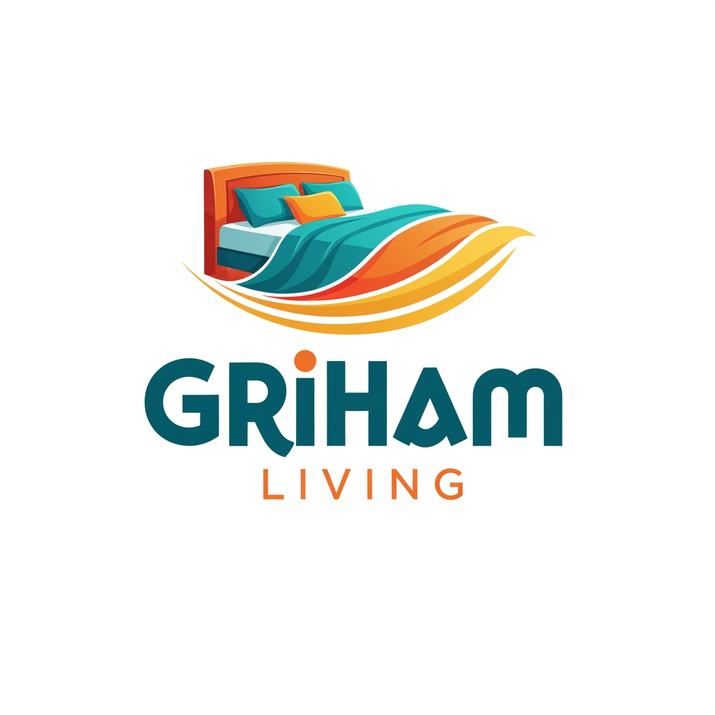 AI Design for brand name griham living make a logo category bedsheet dohar etc use bright colours with bedroom n bedsheet