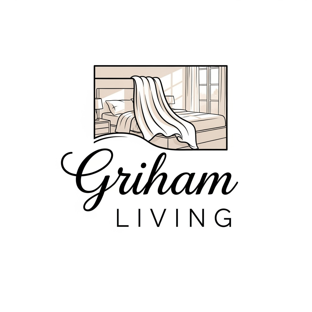 AI Design for create a logo brand name griham living categary in bedsheet dohar etc creative show bedsheet in bedroom