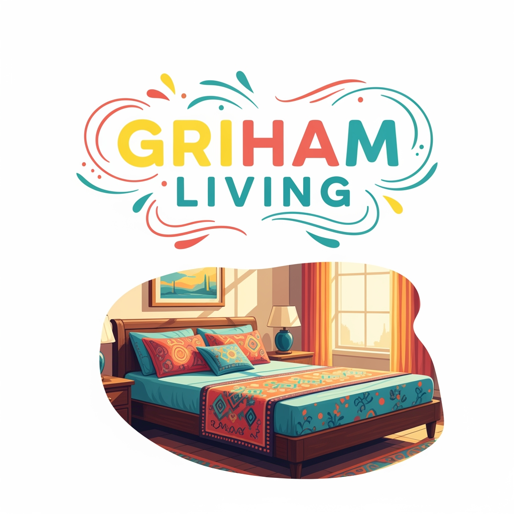 AI Design for brand name griham living make a logo category bedsheet dohar etc use bright colours with bedroom n bedsheet