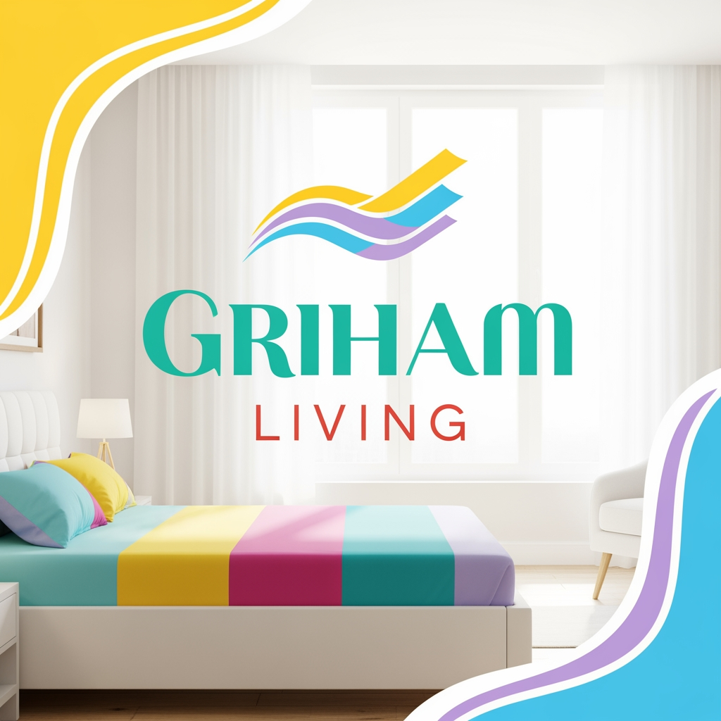 AI Design for brand name griham living make a logo category bedsheet dohar etc use bright colours with bedroom n bedsheet