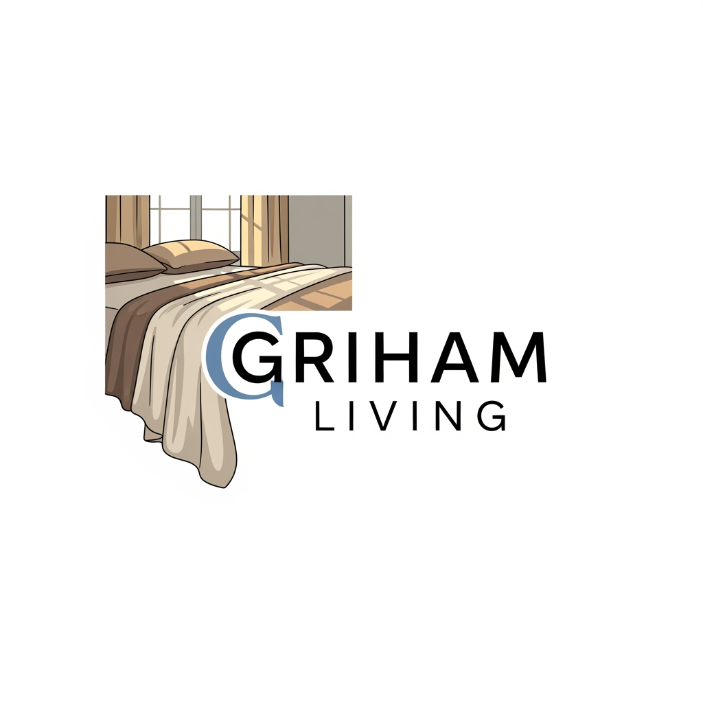AI Design for create a logo brand name griham living categary in bedsheet dohar etc creative show bedsheet in bedroom
