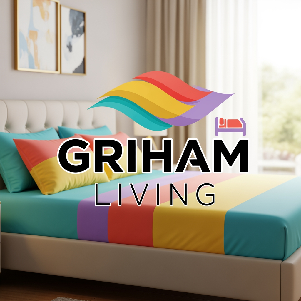 AI Design for brand name griham living make a logo category bedsheet dohar etc use bright colours with bedroom n bedsheet